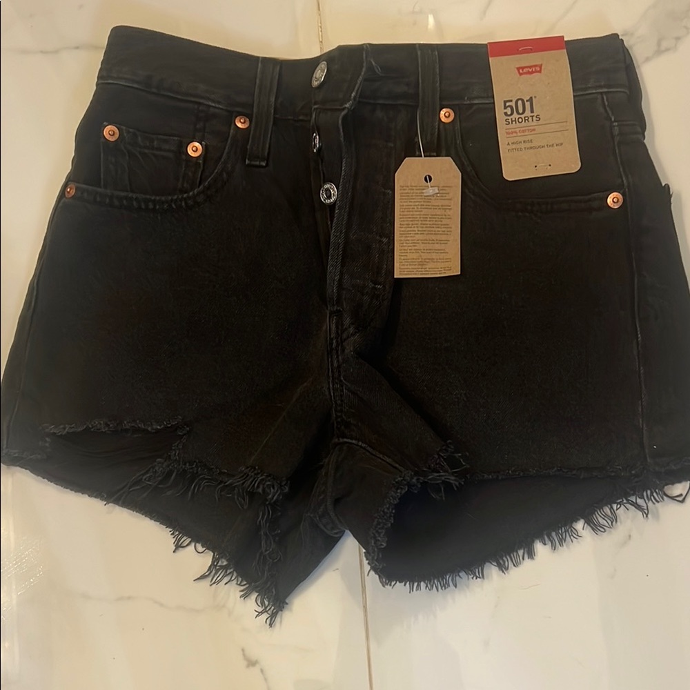 Levi's 501 Black Distressed Denim Jean Shorts